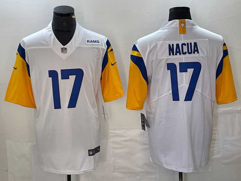 Men%27s Los Angeles Rams #17 Puka Nacua White Vapor Untouchable Limited Jersey